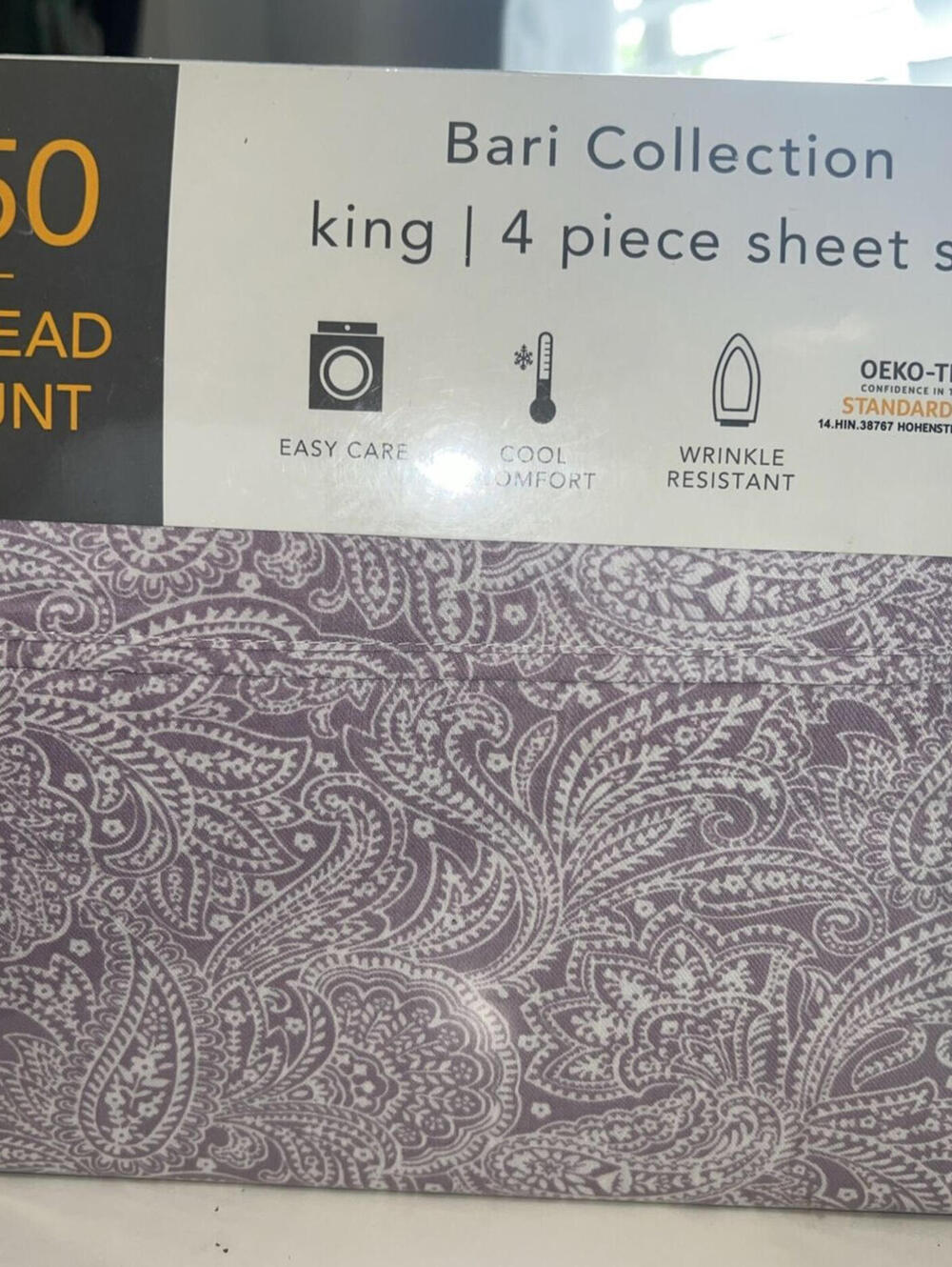 SUNHAM Bari 4-Pc. King Sheet Set, 350 Thread Count Cotton Blend, Purple, NWT